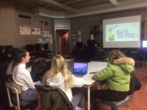 amy talking to students