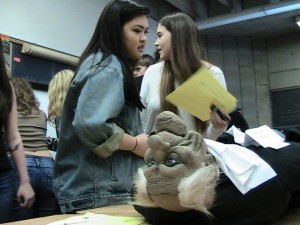 students examining body