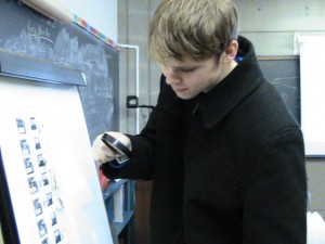 student looking at fingerprints