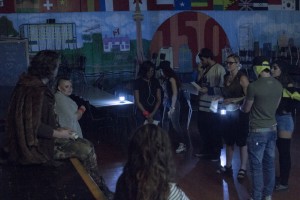 students in lantern light
