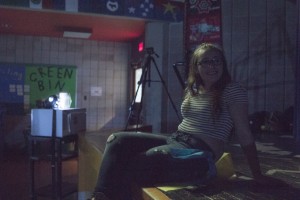 sitting on the stage